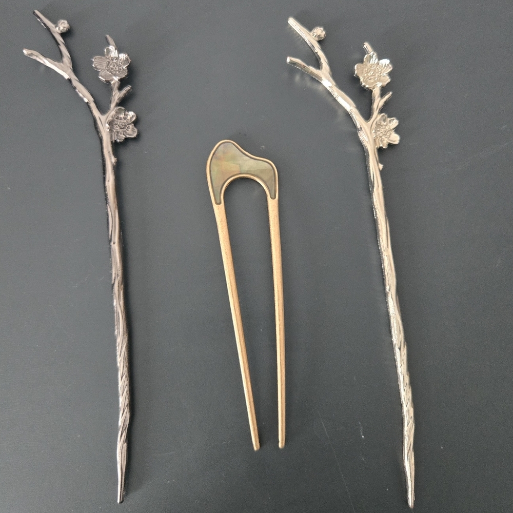 Elegant Silver and Gold Hair Pins Set Of 3